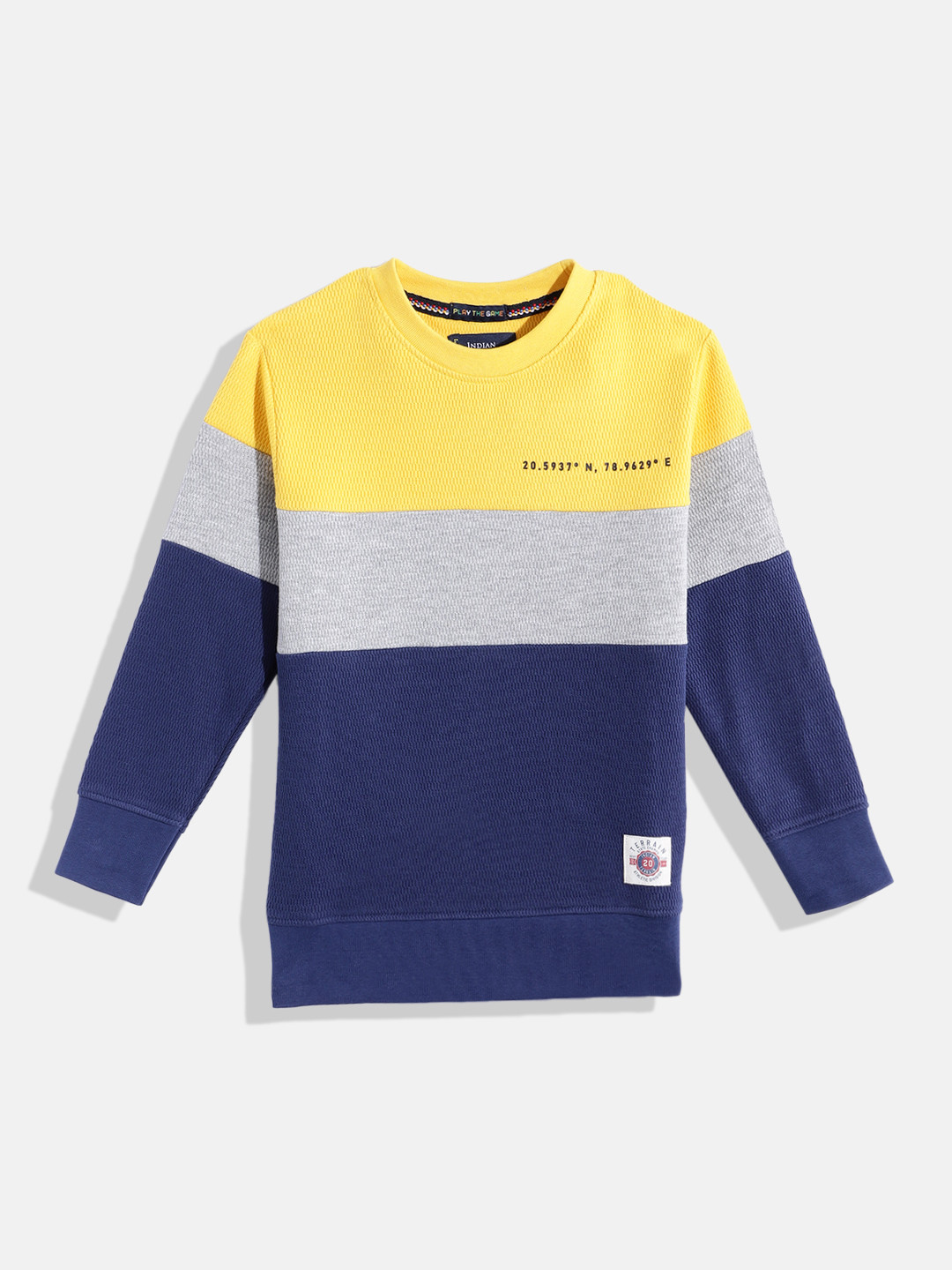 

Indian Terrain Boys Colourblocked Pure Cotton Sweatshirt, Navy blue