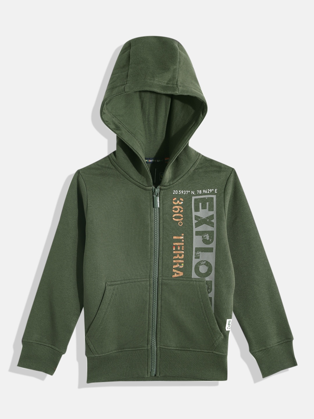 

Indian Terrain Boys Typography Printed Hooded Sweatshirt, Green