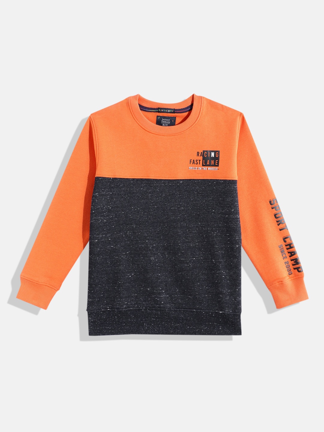 

Indian Terrain Boys Colourblocked Sweatshirt, Orange