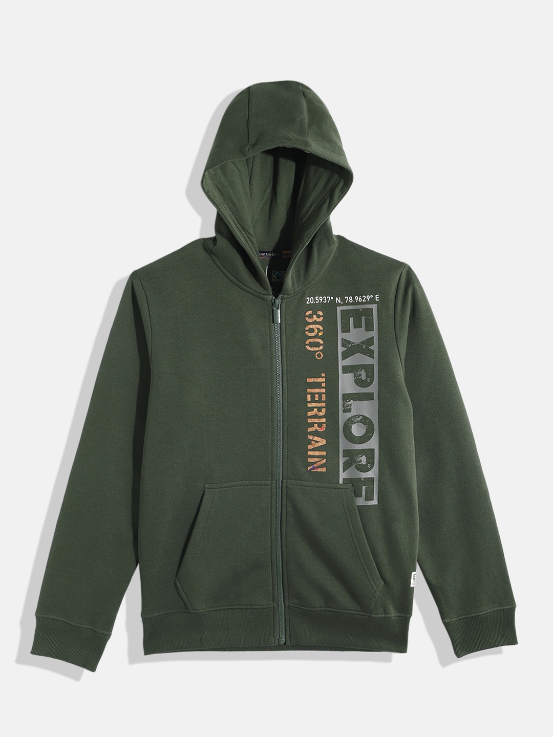 

Indian Terrain Boys Typography Printed Hooded Sweatshirt, Olive