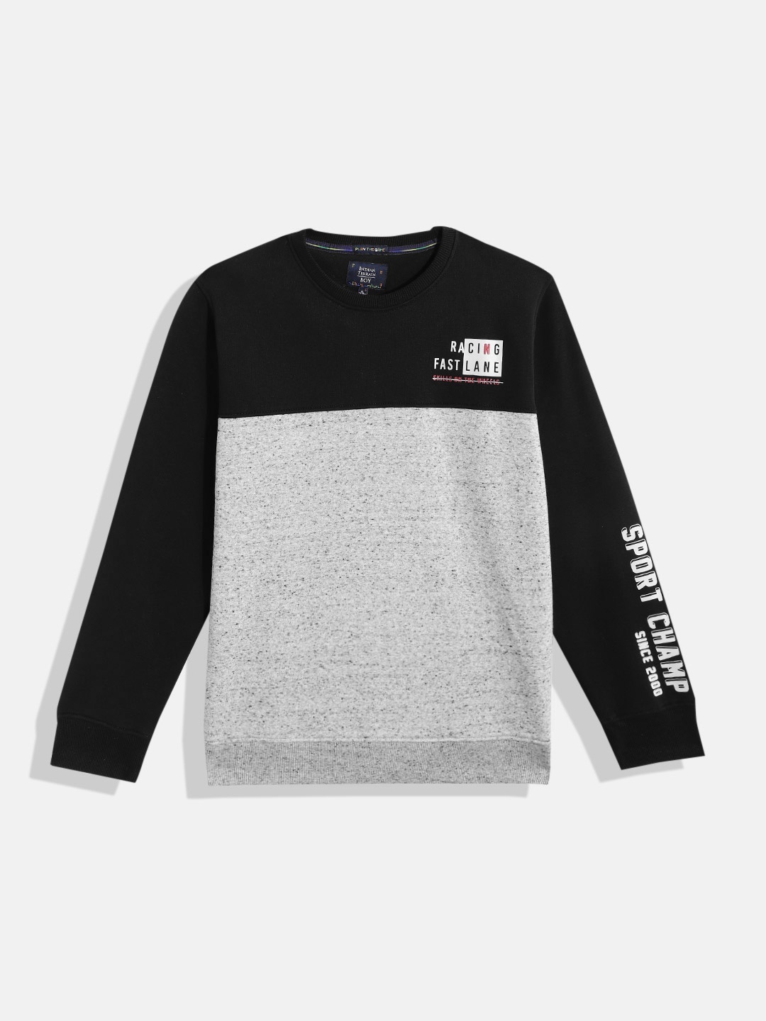 

Indian Terrain Boys Colourblocked Round-Neck Sweatshirt with Printed Detail, Black