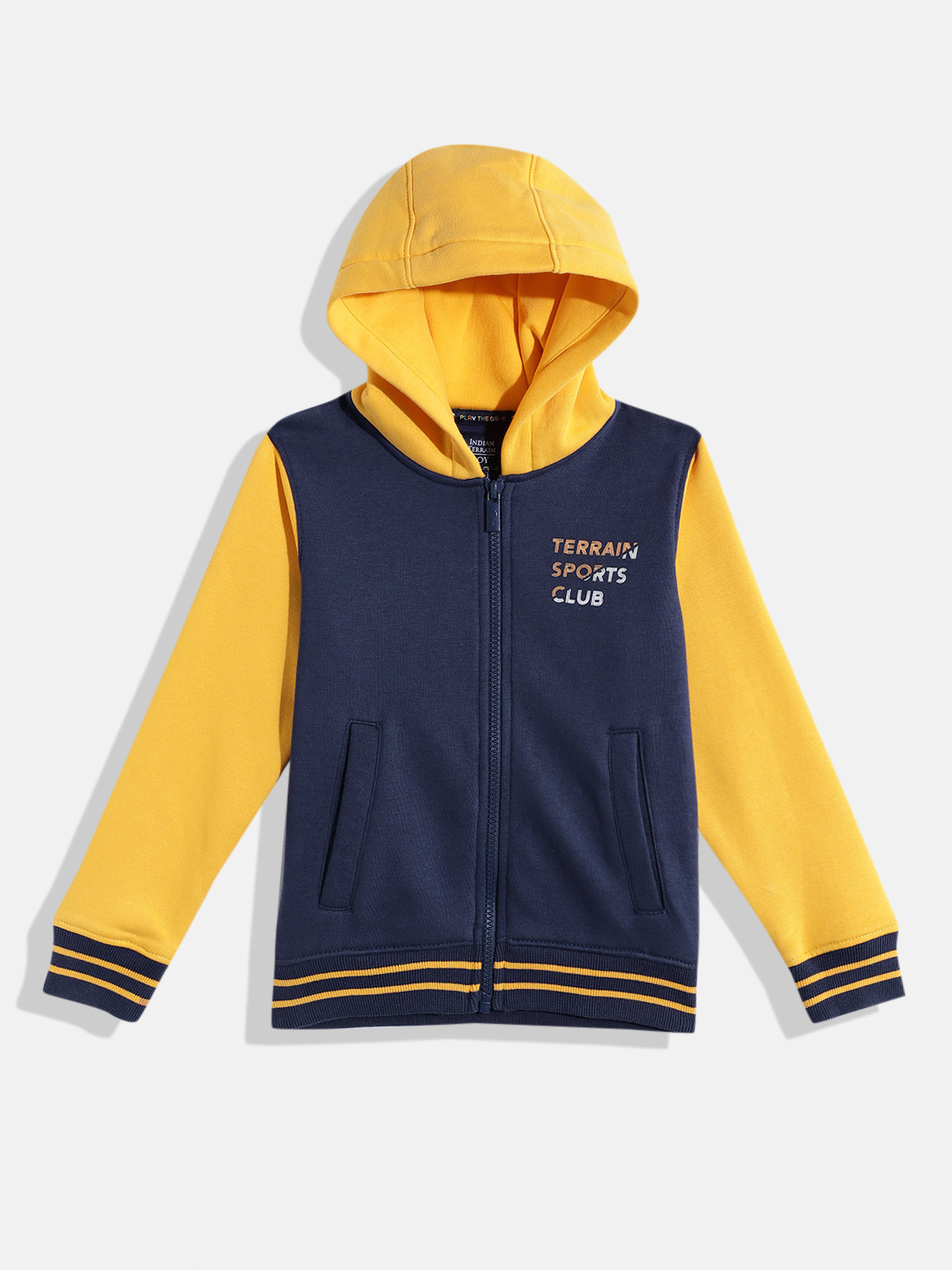 

Indian Terrain Boys Colourblocked Hooded Sweatshirt, Blue