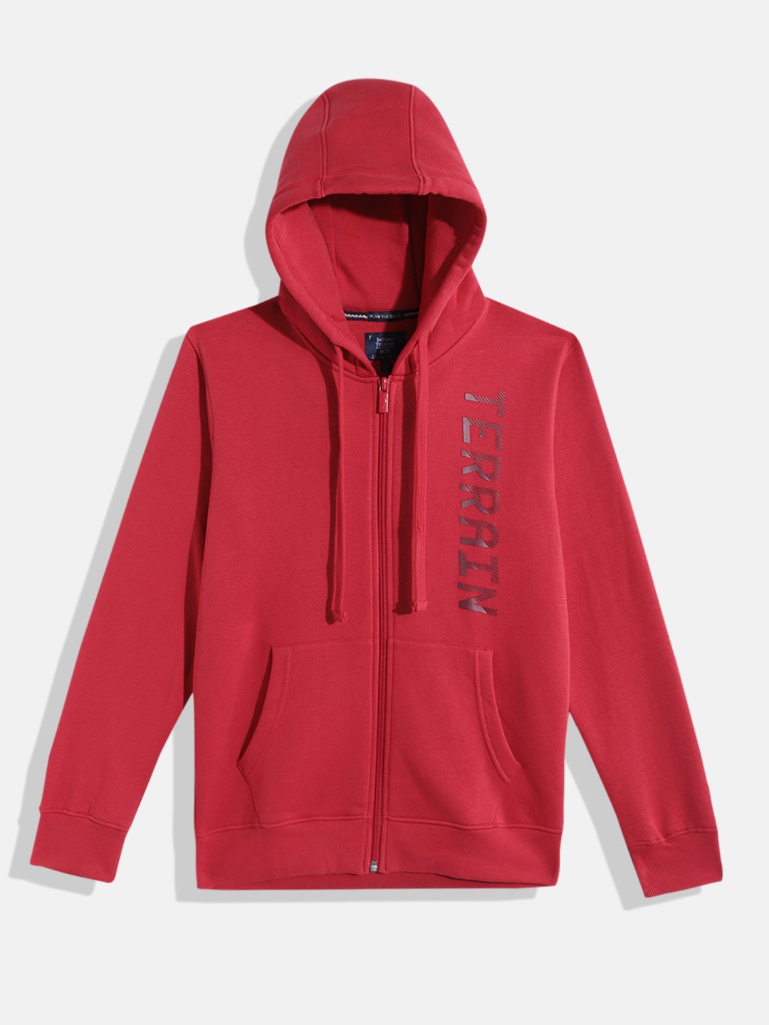 

Indian Terrain Boys Typography Detailed Hooded Sweatshirt, Red