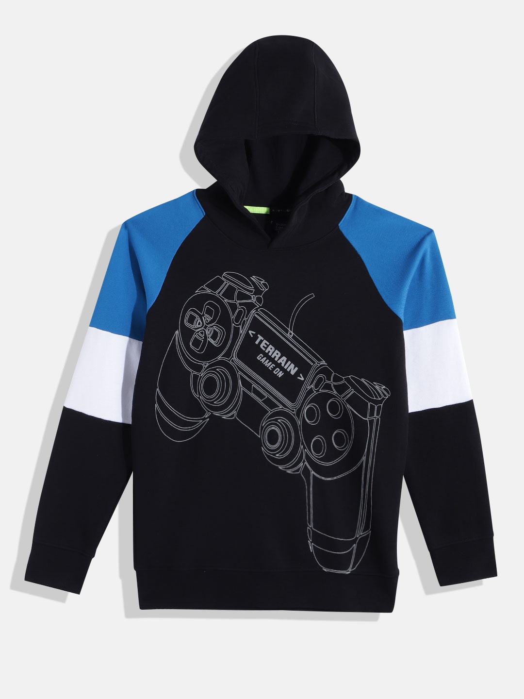 

Indian Terrain Boys Graphic Printed Hooded Sweatshirt, Black
