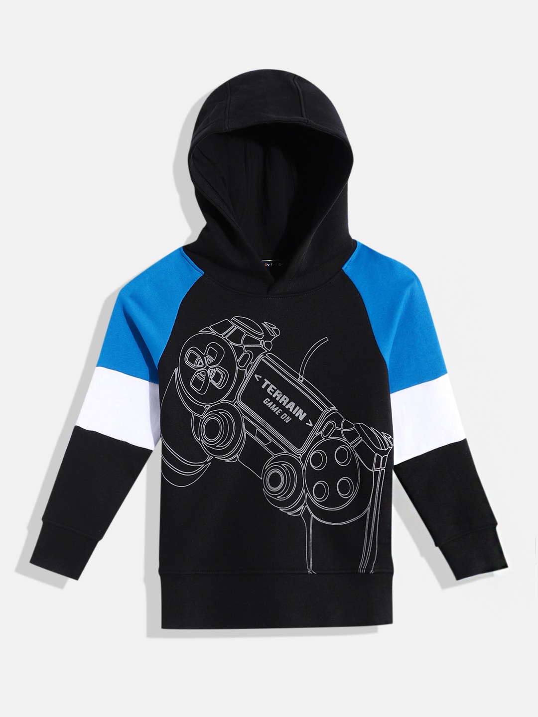 

Indian Terrain Boys Graphic Printed Hooded Sweatshirt, Black