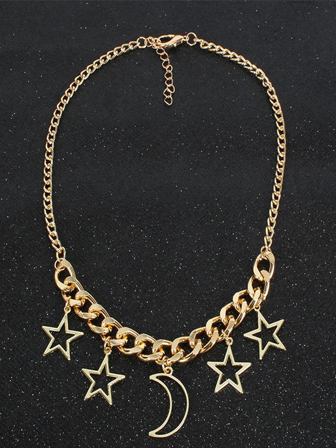 

FIMBUL Gold-Plated Stars & Moon Dangling Chunky Pendant Necklace