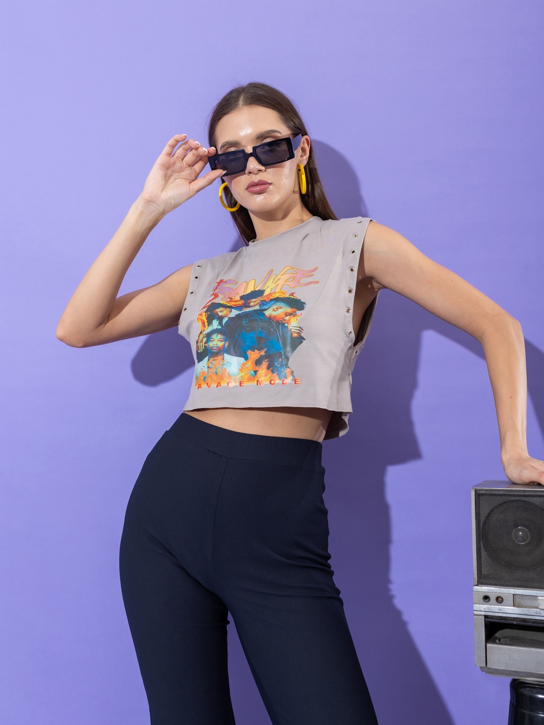 

Stylecast X Hersheinbox Printed Pure Cotton Cropped T-shirt, Grey