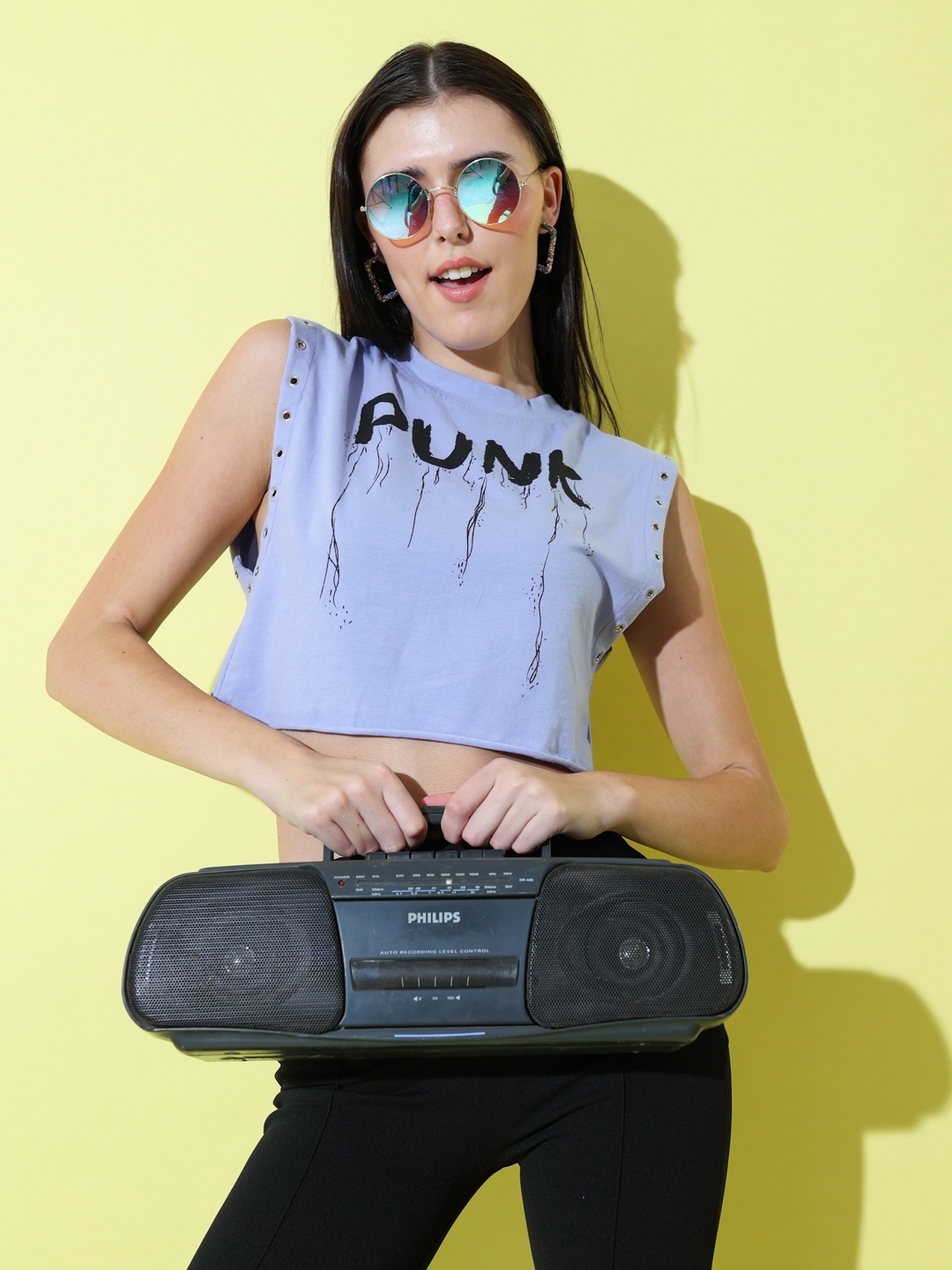 

Stylecast X Hersheinbox Graphic Print Pure Cotton Crop Top, Blue