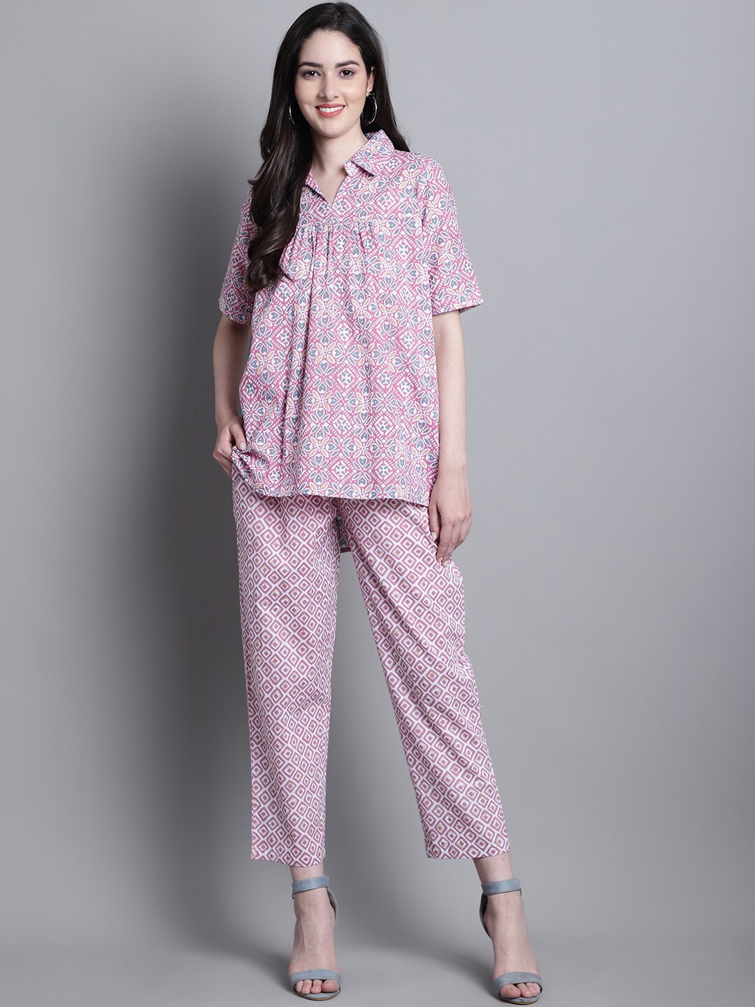 

Prakrti Mauve Floral Printed Pure Cotton Night suit