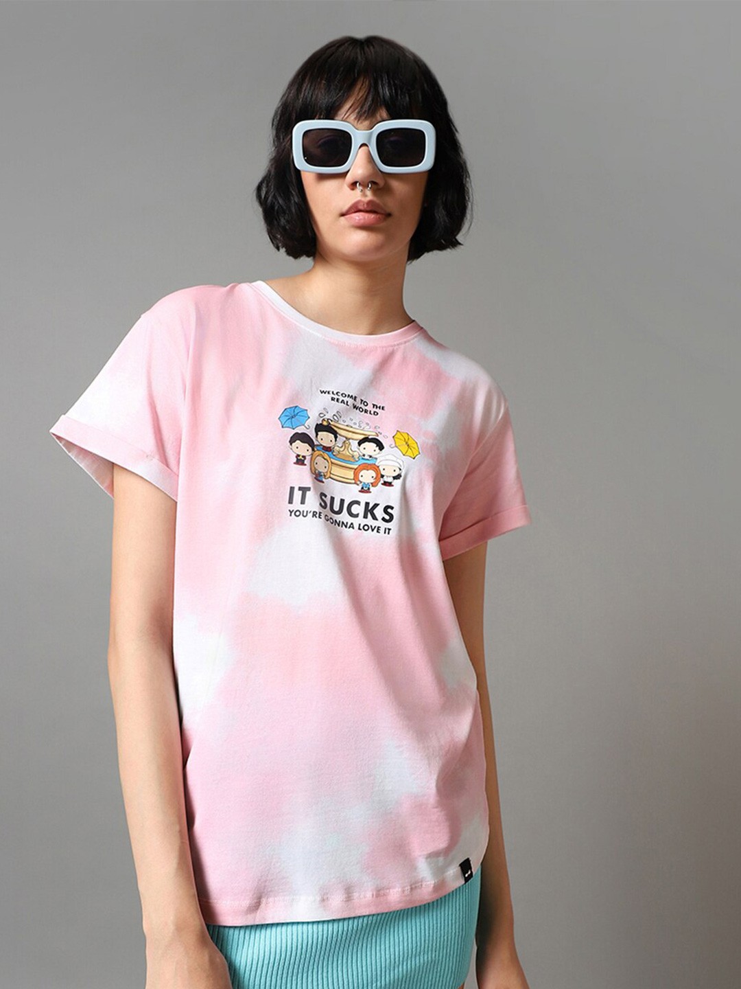 

Bewakoof Friends Printed Round Neck Pure Cotton Relaxed Fit T-shirt, White