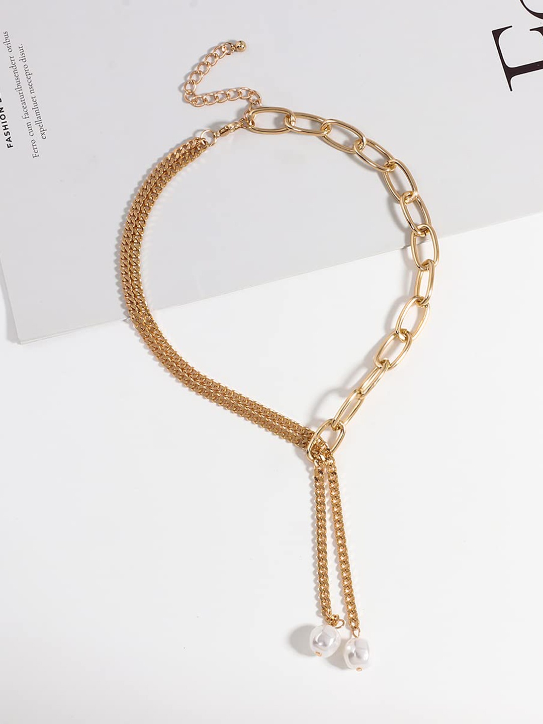 

VAGHBHATT Gold-Plated Hip Hop Long Faux Pearl Pendant Tassel Pendant Chain