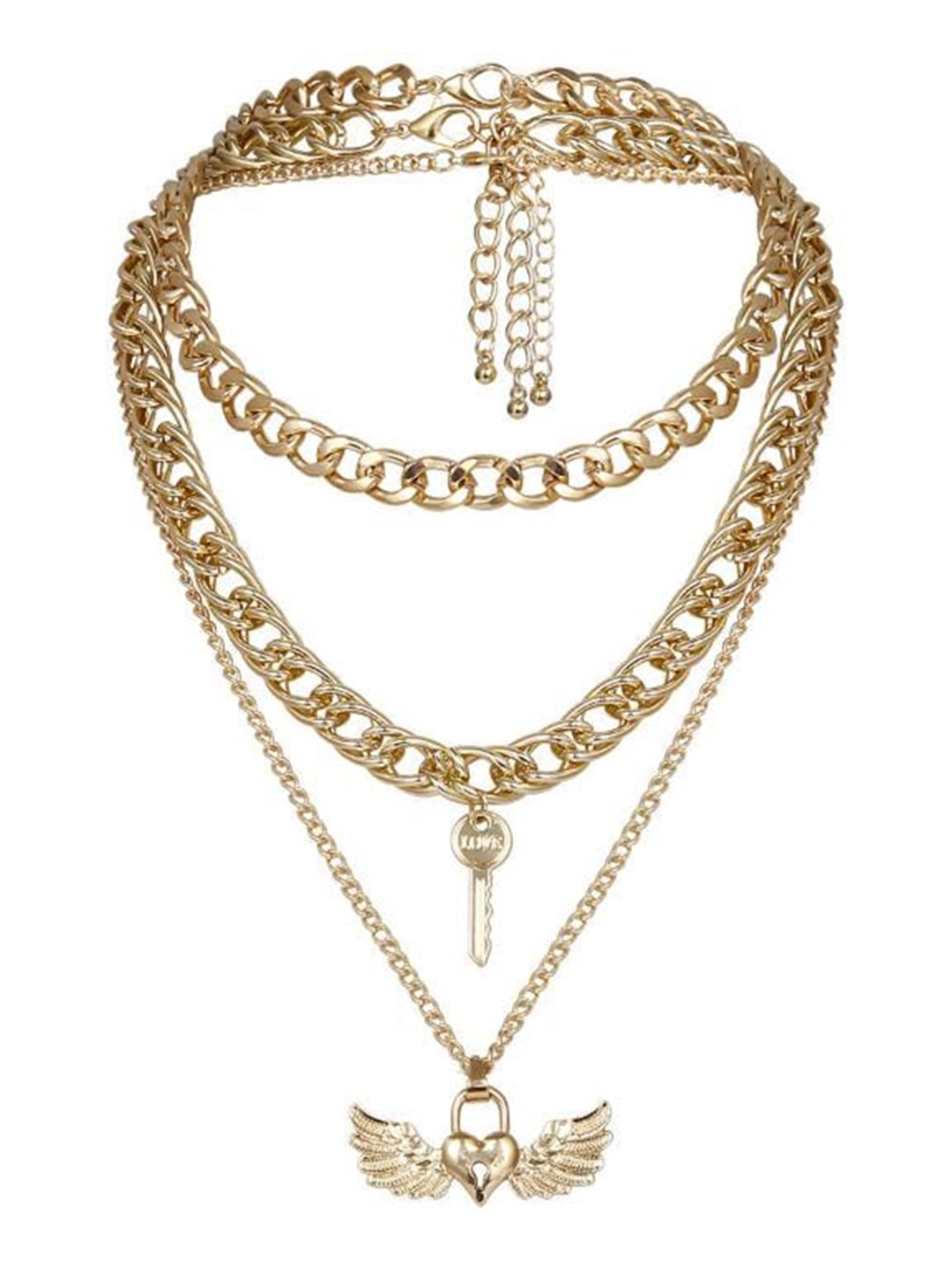 

VAGHBHATT Gold-Plated Angel Wings Layered Pendant Chain