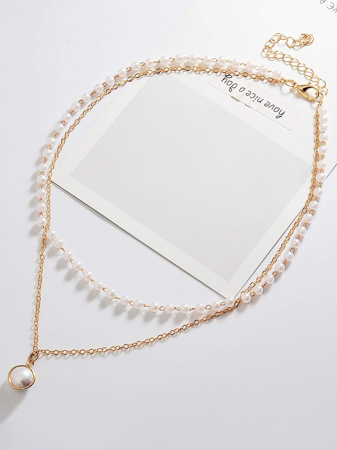 

VAGHBHATT Gold-Plated Double Layer Pearl Pendant Chain