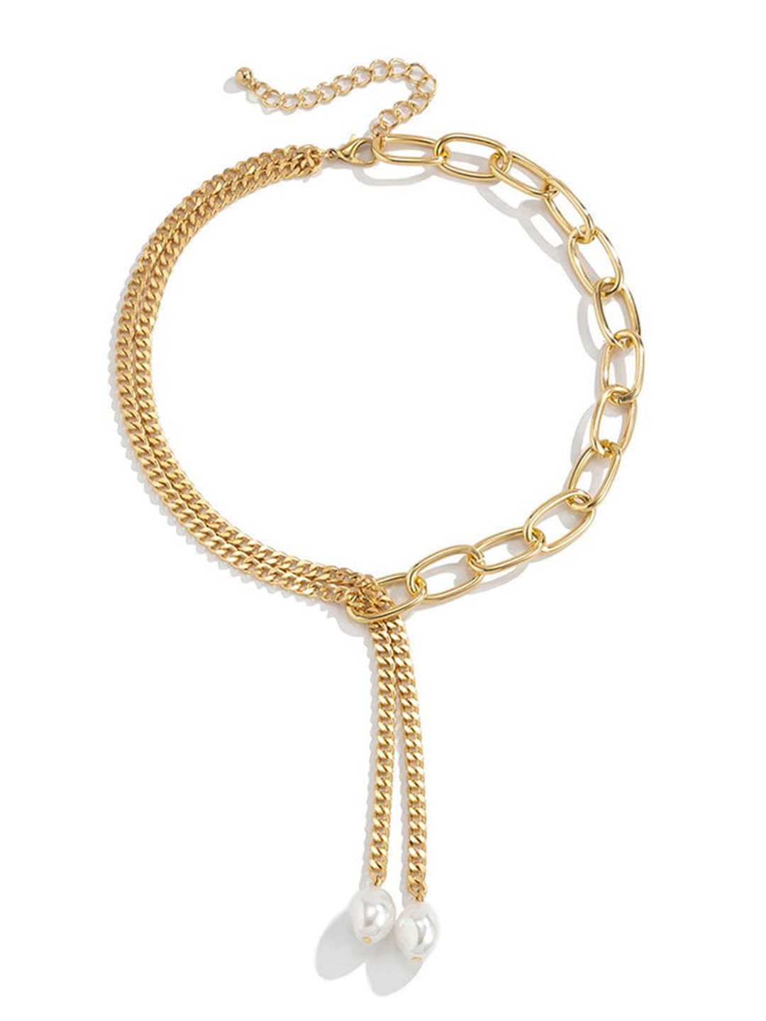

VAGHBHATT Gold-Plated Hip Hop Long Faux Pearl Pendant Tassel Pendant Chain