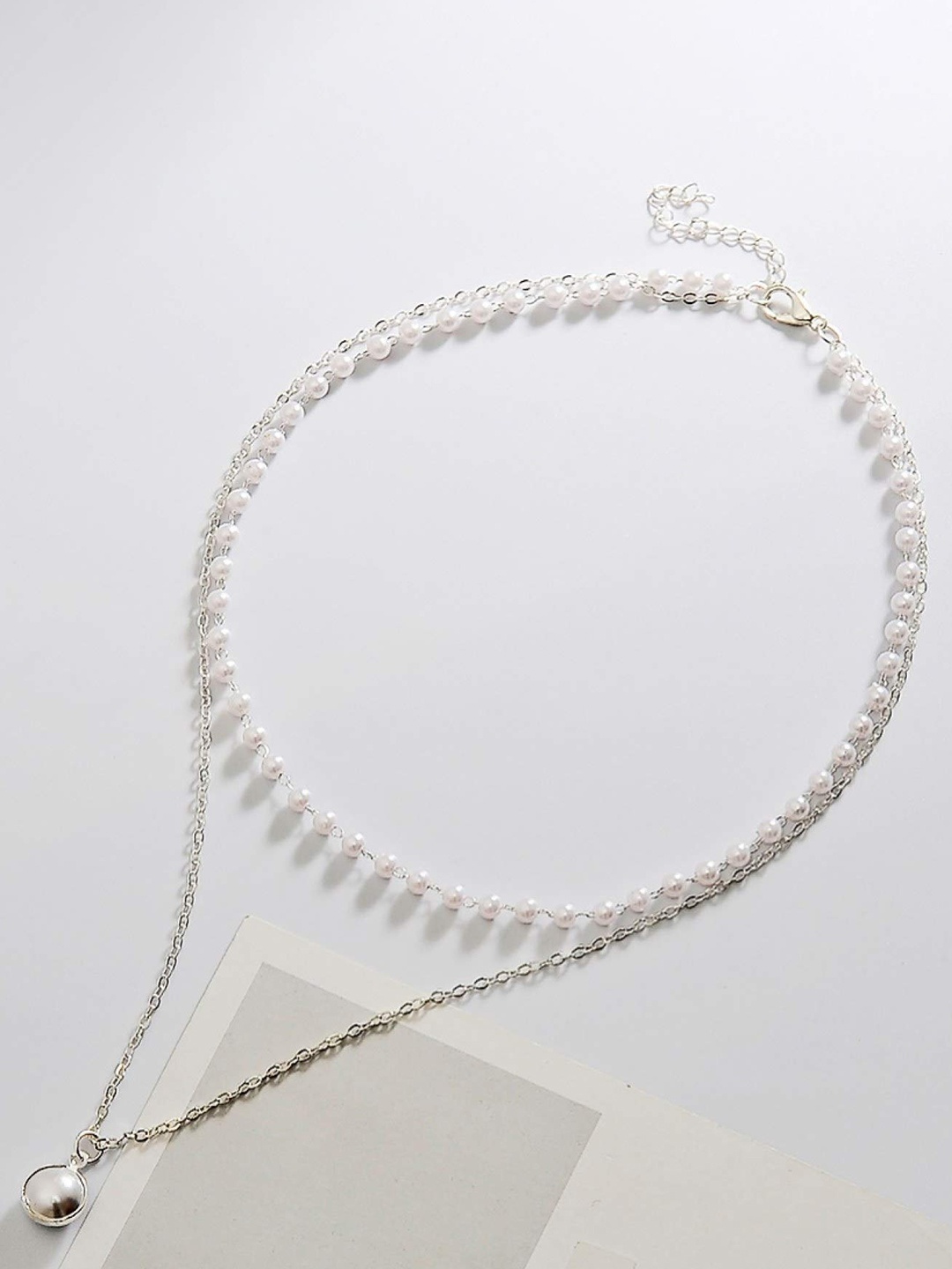 

VAGHBHATT Silver-Plated Double Layer Pearl Pendant Chain