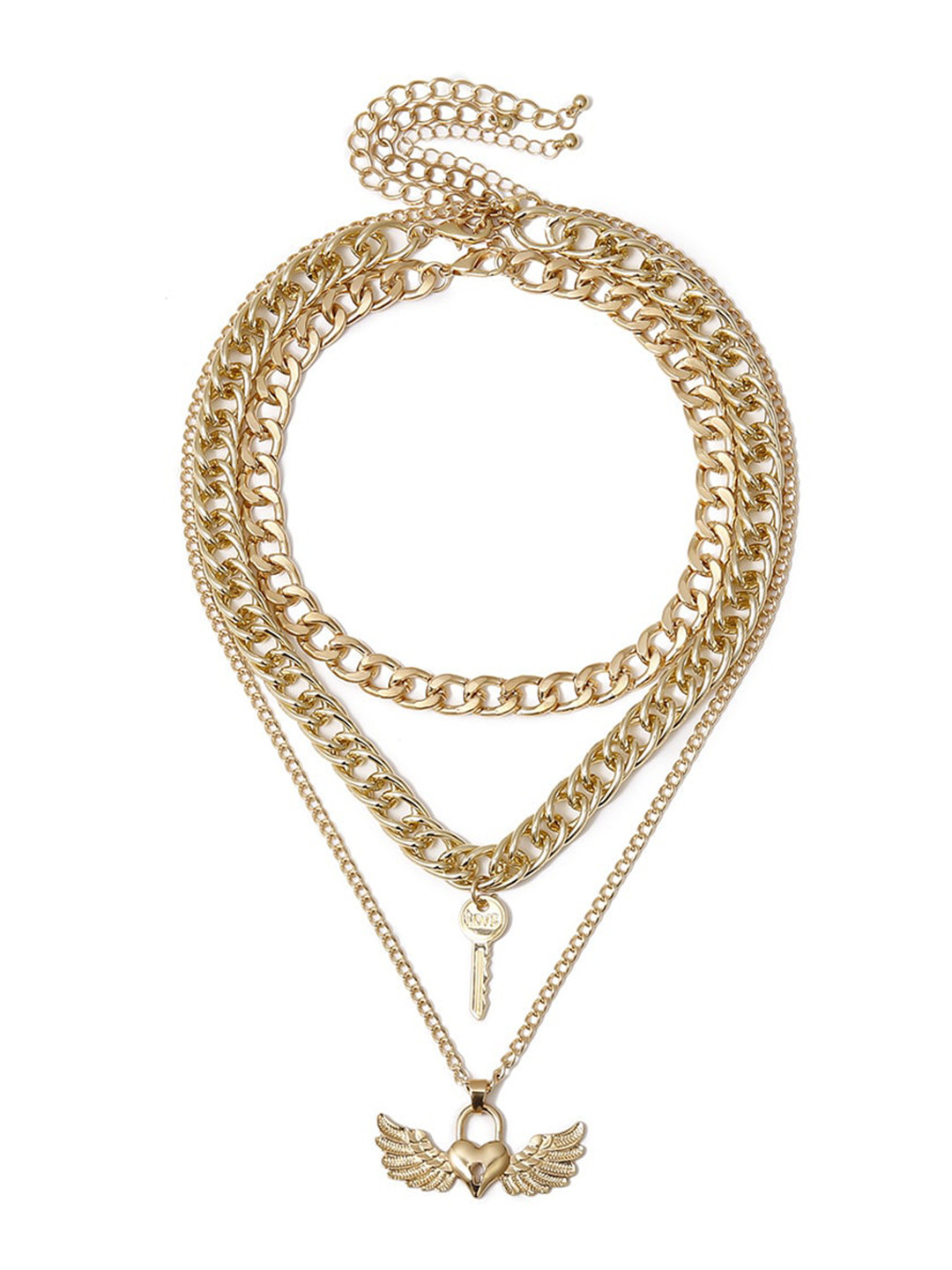 

VAGHBHATT Gold-Plated Angel Wings Layered Pendant Chain