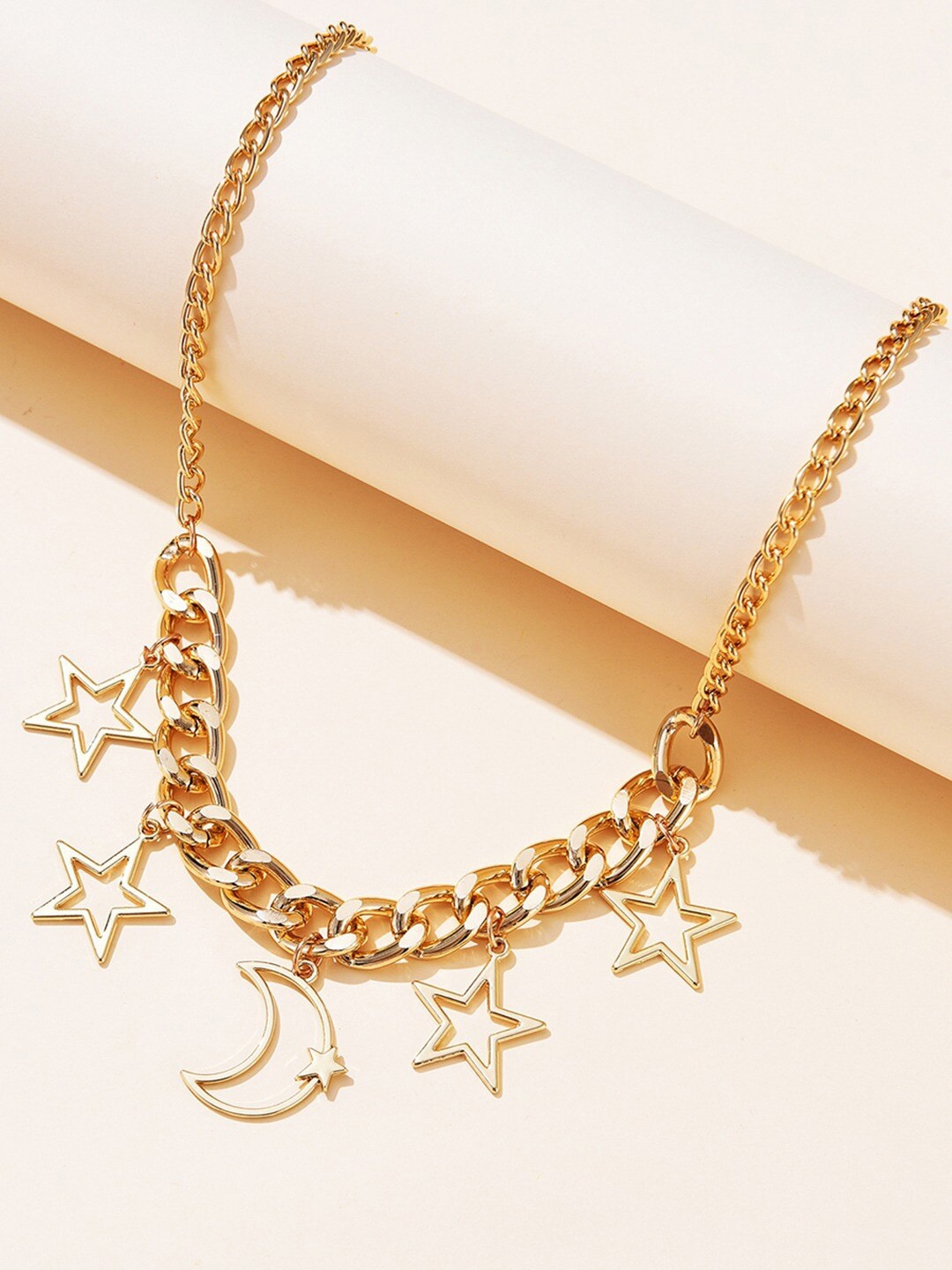 

VAGHBHATT Gold-Plated Stars & Moon Dangling Chunky Pendant Chain