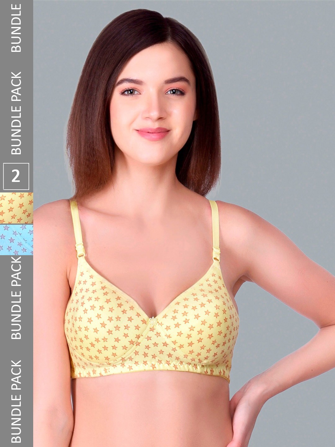 

Extoes Pack Of 2 Printed Full Coverage Lightly Padded Push-Up Bra With All Day Comfort, Yellow