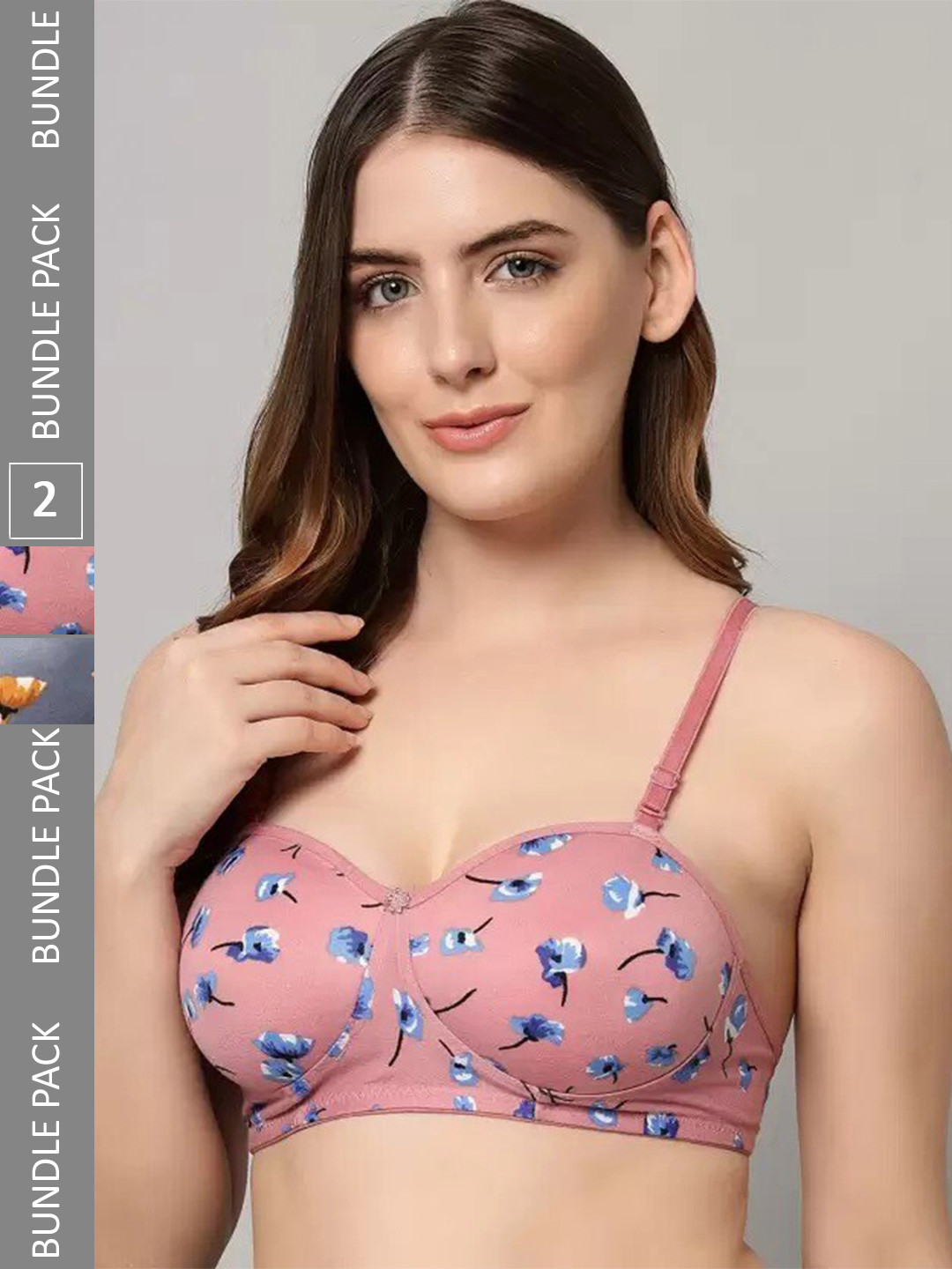 

Extoes Pack Of 2 Floral Printed Full Coverage Push-Up Bra With All Day Comfort, Pink