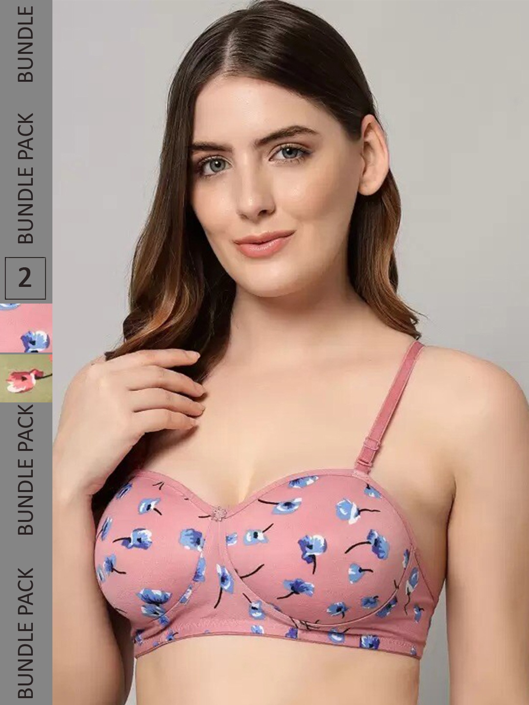 

Extoes Pack Of 2 Floral Printed Full Coverage Push-Up Bra With All Day Comfort, Pink