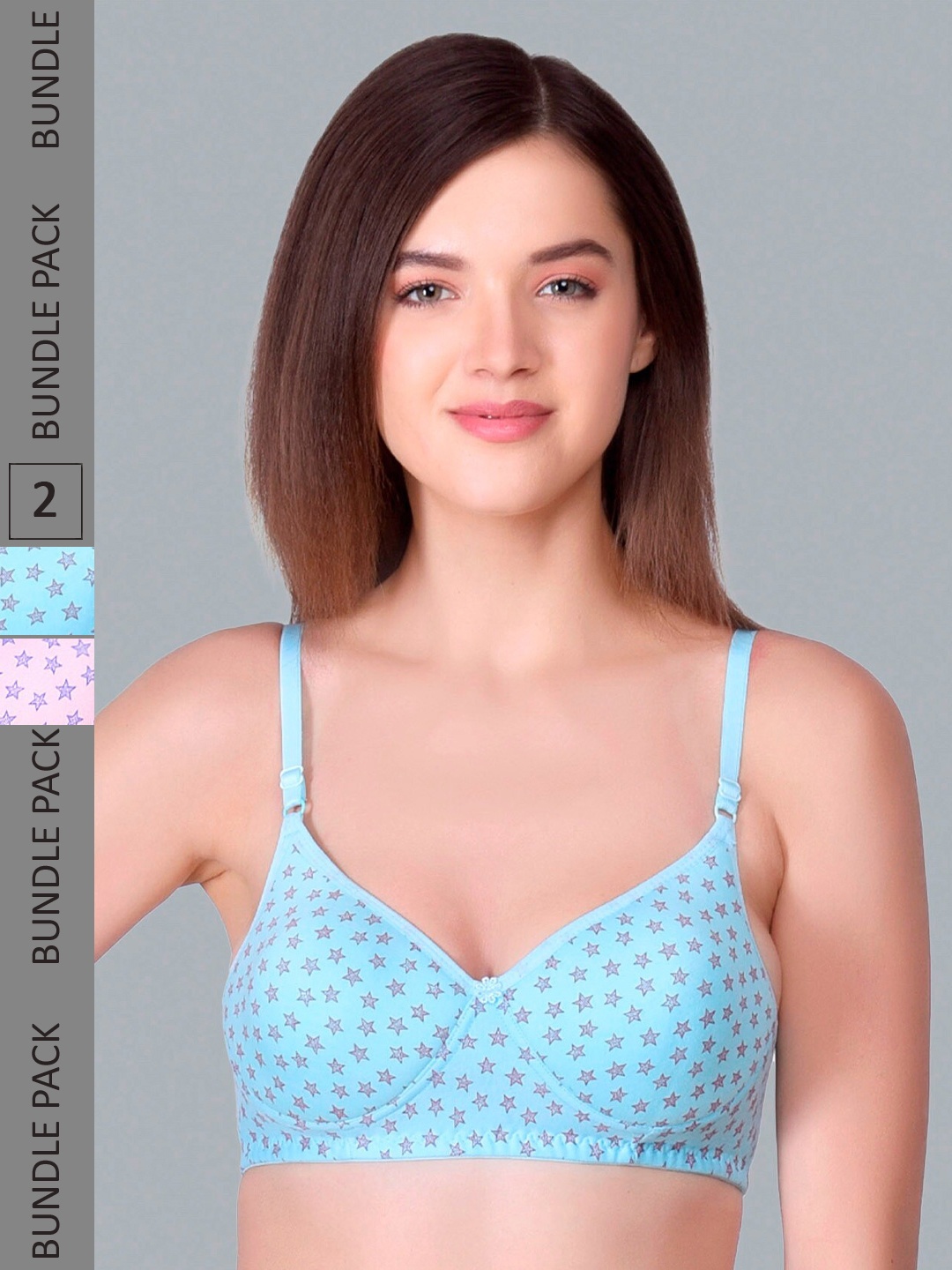 

Extoes Pack Of 2 Printed Full Coverage Lightly Padded Push-Up Bra With All Day Comfort, Blue