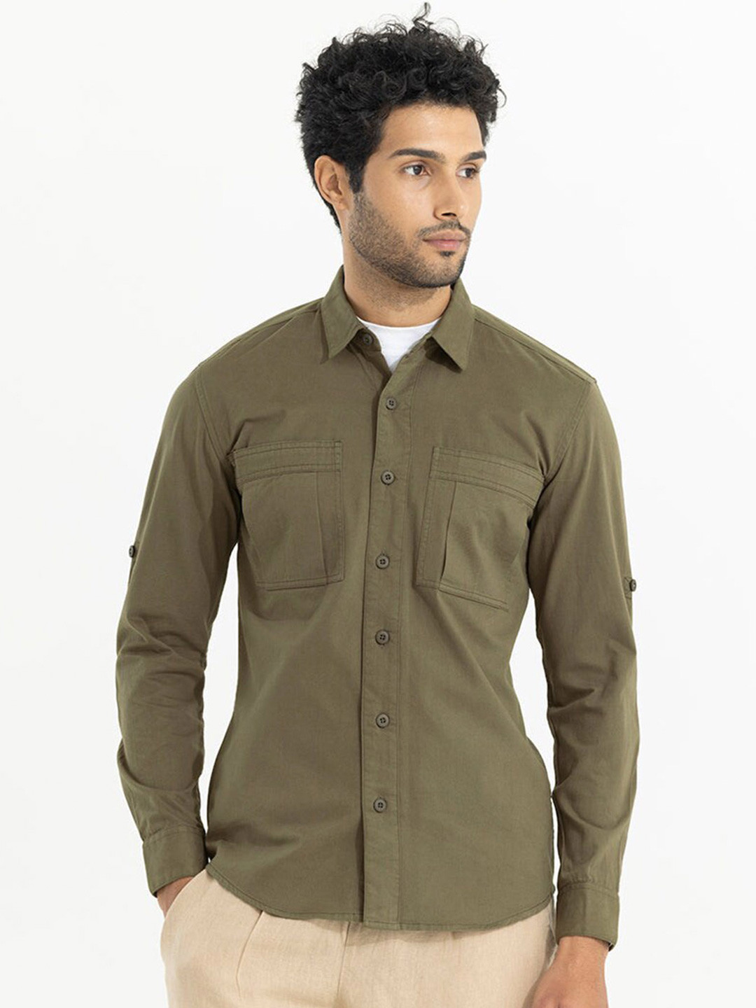 

Snitch Classic Pure Cotton Casual Shirt, Olive