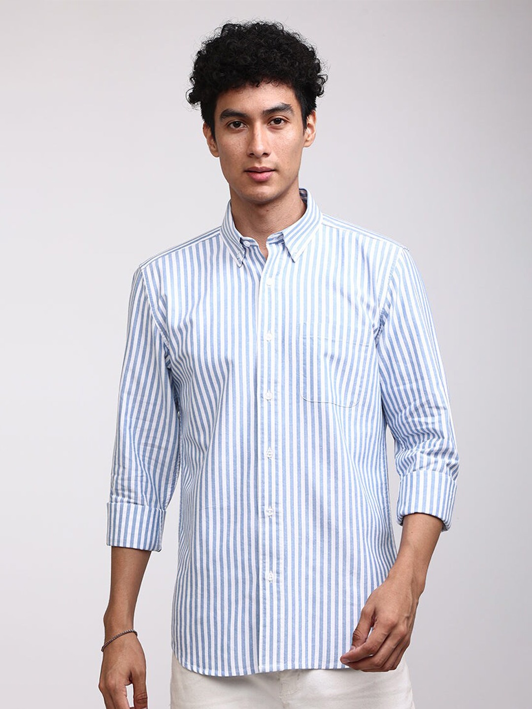 

Snitch Classic Regular Fit Striped Button-Down Collar Casual Shirt, Blue
