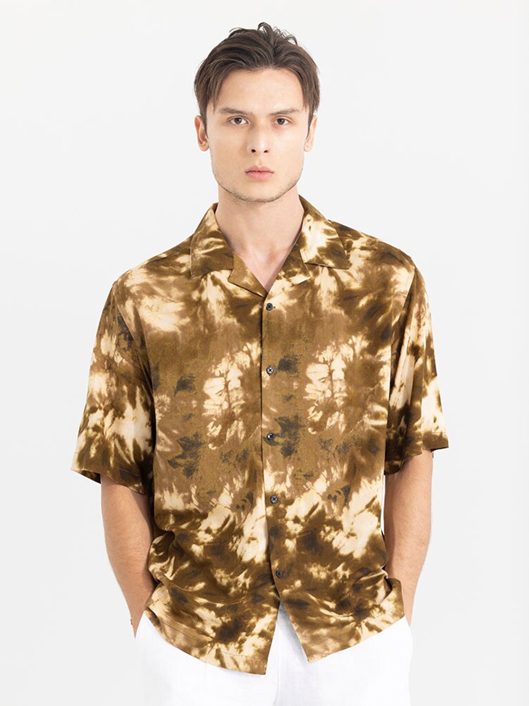 

Snitch Classic Oversized Faded Printed Casual Shirt, Mustard