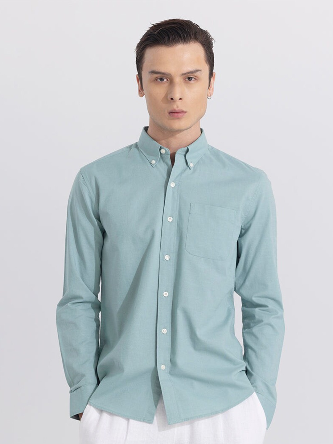 

Snitch Classic Regular Fit Button-Down Collar Long Sleeves Casual Shirt, Green