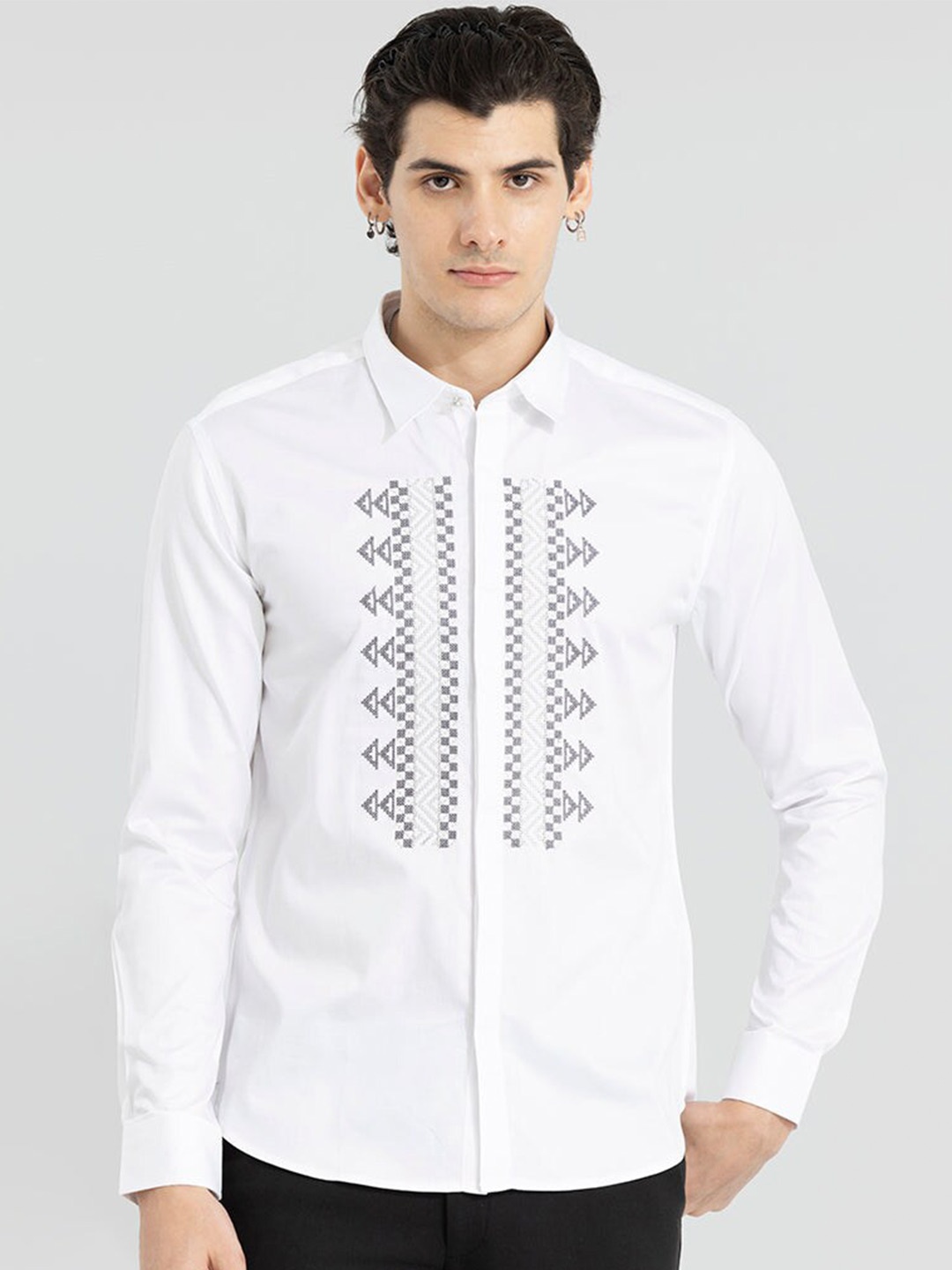 

Snitch Classic Embroidered Casual Shirt, White