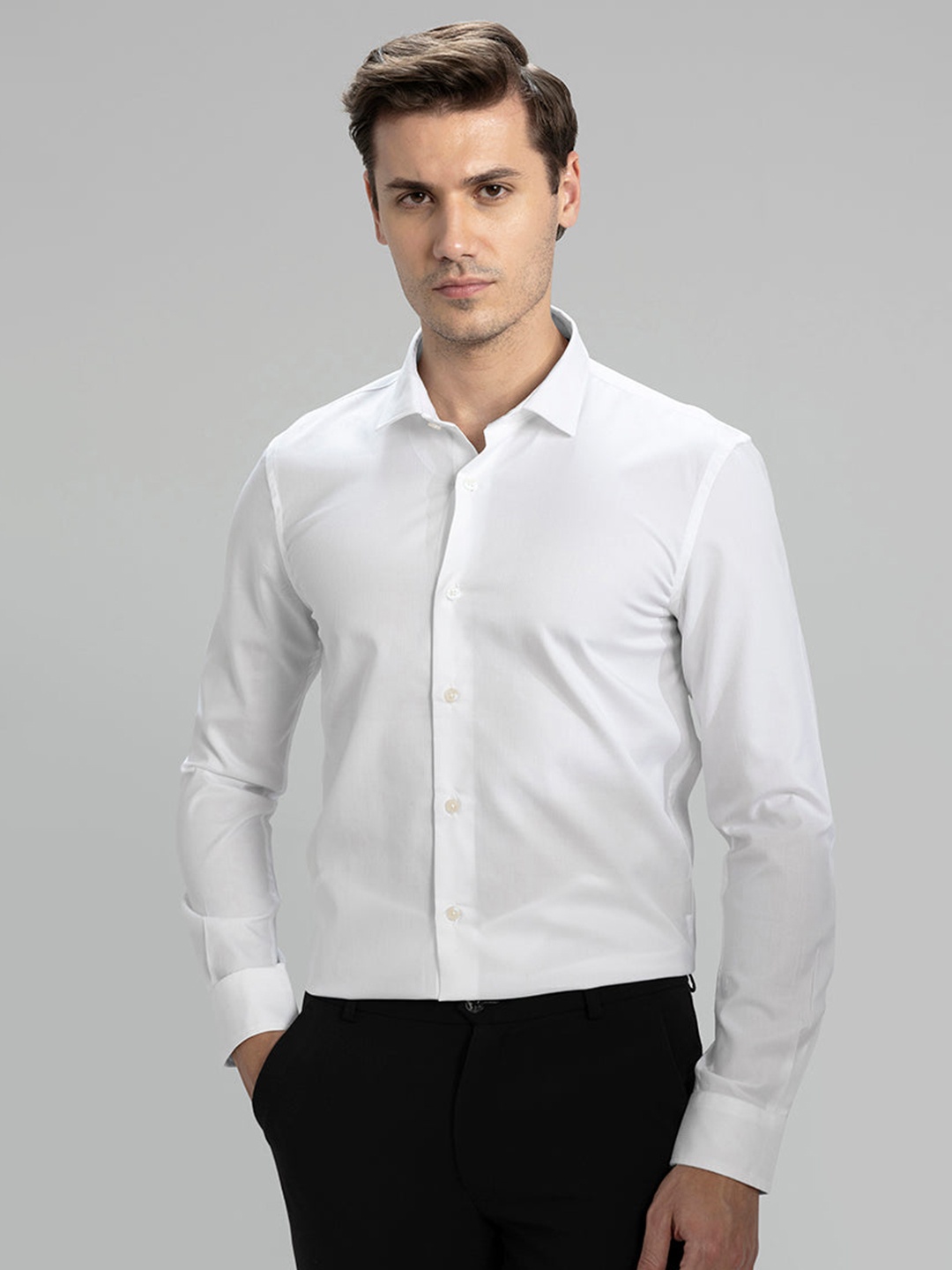 

Snitch Classic Slim Fit Pread Collar Long Sleeves Cotton Formal Shirt, White