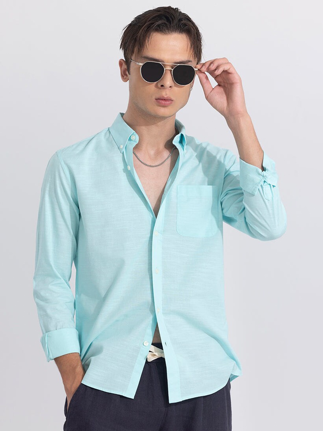

Snitch Classic Button-Down Collar Casual Shirt, Blue