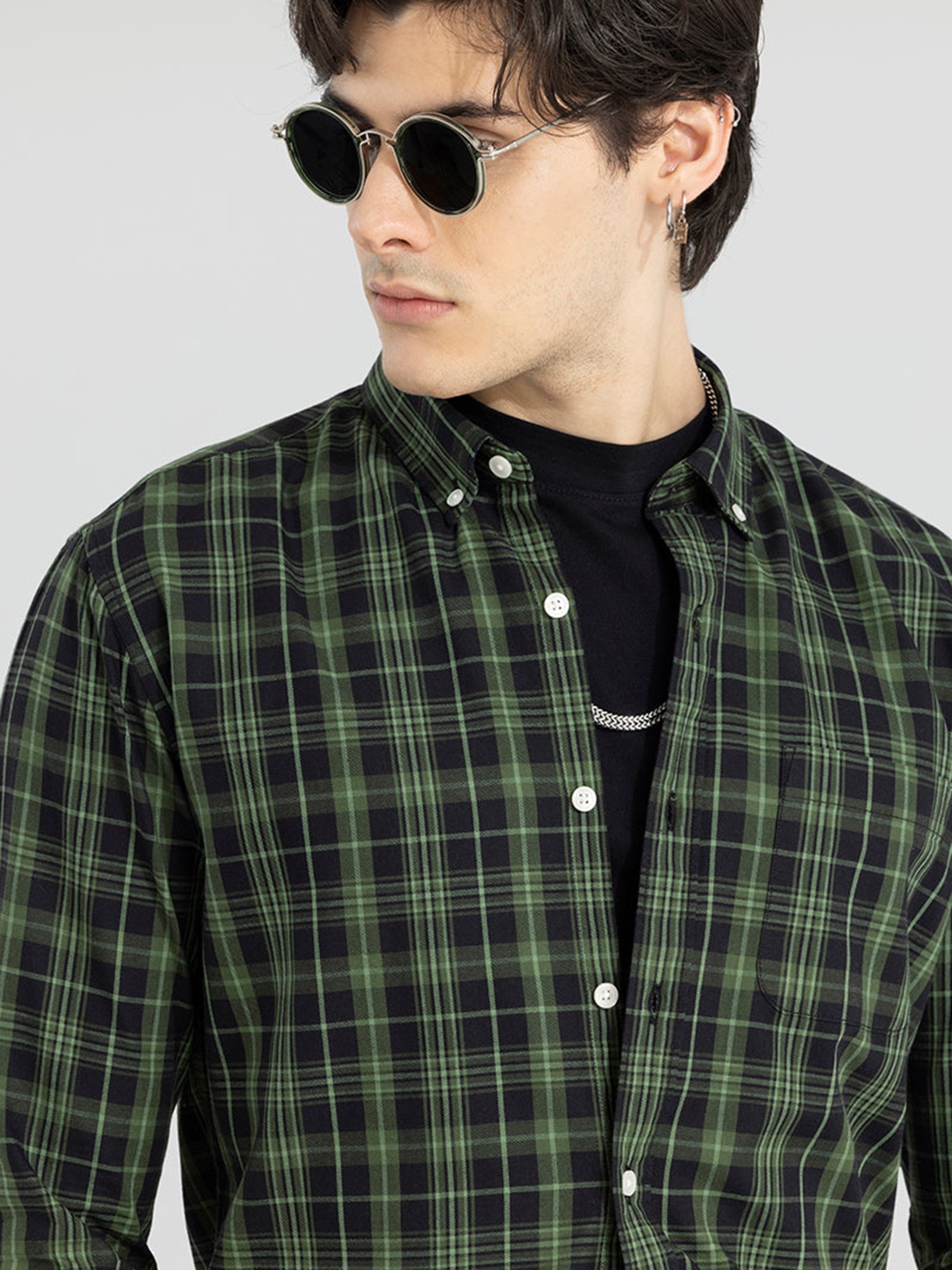 

Snitch Classic Regular Fit Tartan Checks Button-Down Collar Cotton Casual Shirt, Green