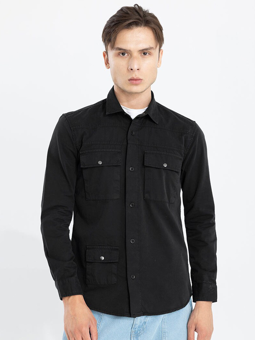 

Snitch Classic Boxy Pure Cotton Casual Shirt, Black