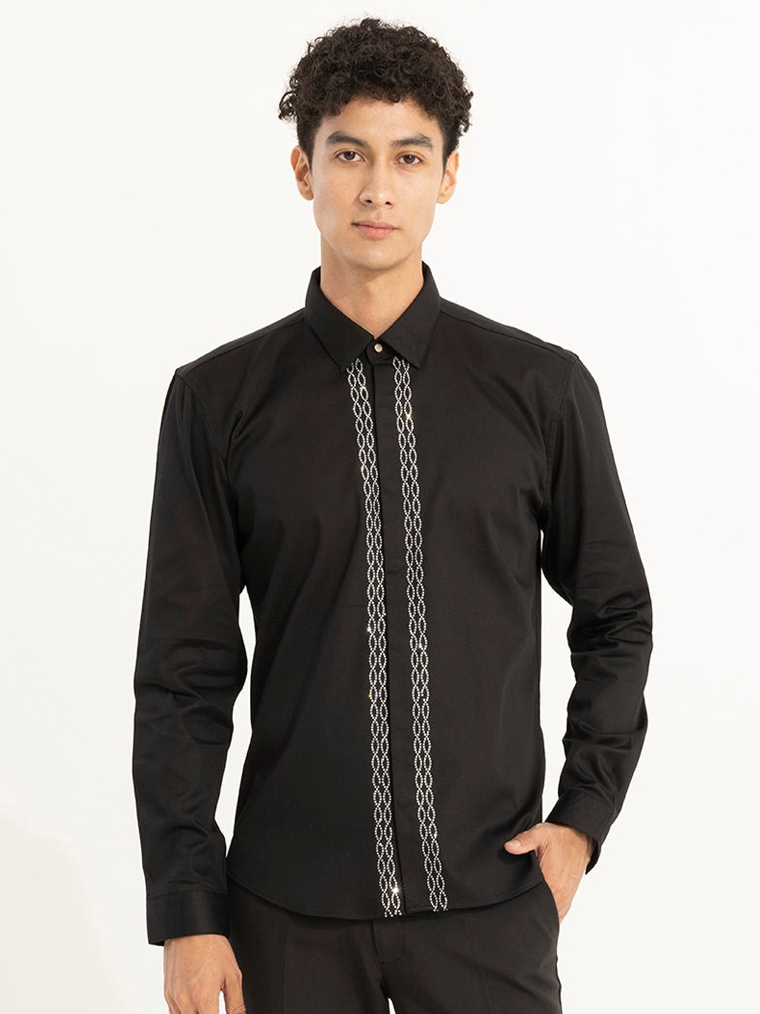 

Snitch Classic Slim Fit Embellished Casual Shirt, Black