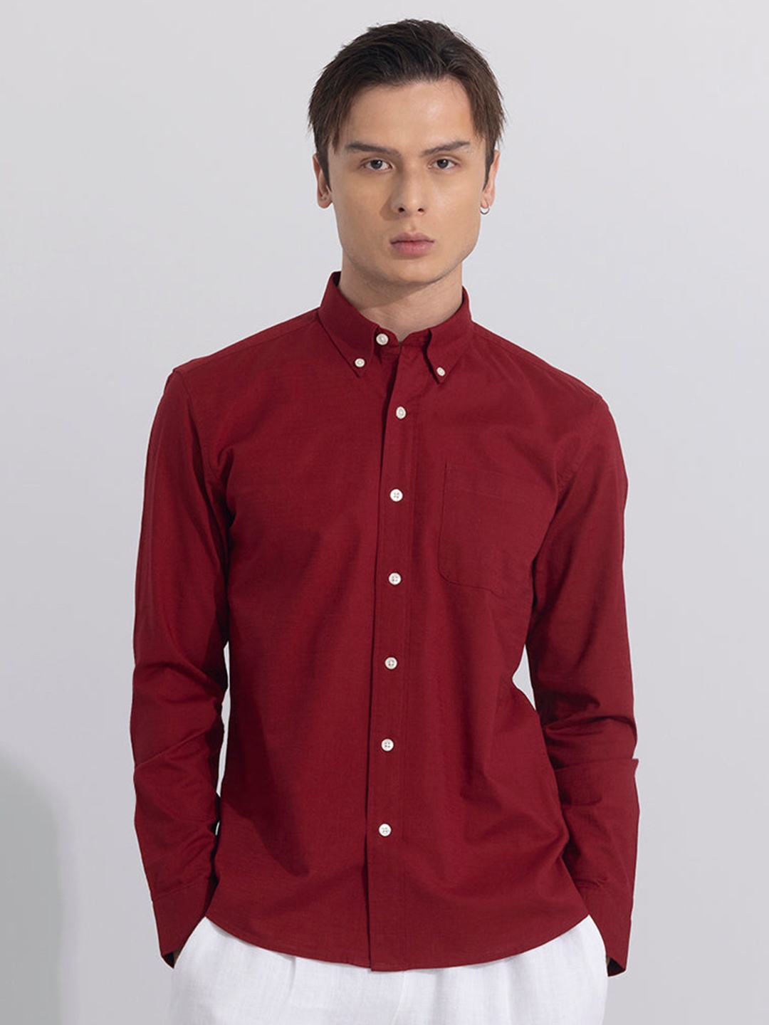 

Snitch Button-Down Collar Classic Linen Cotton Casual Shirt, Red