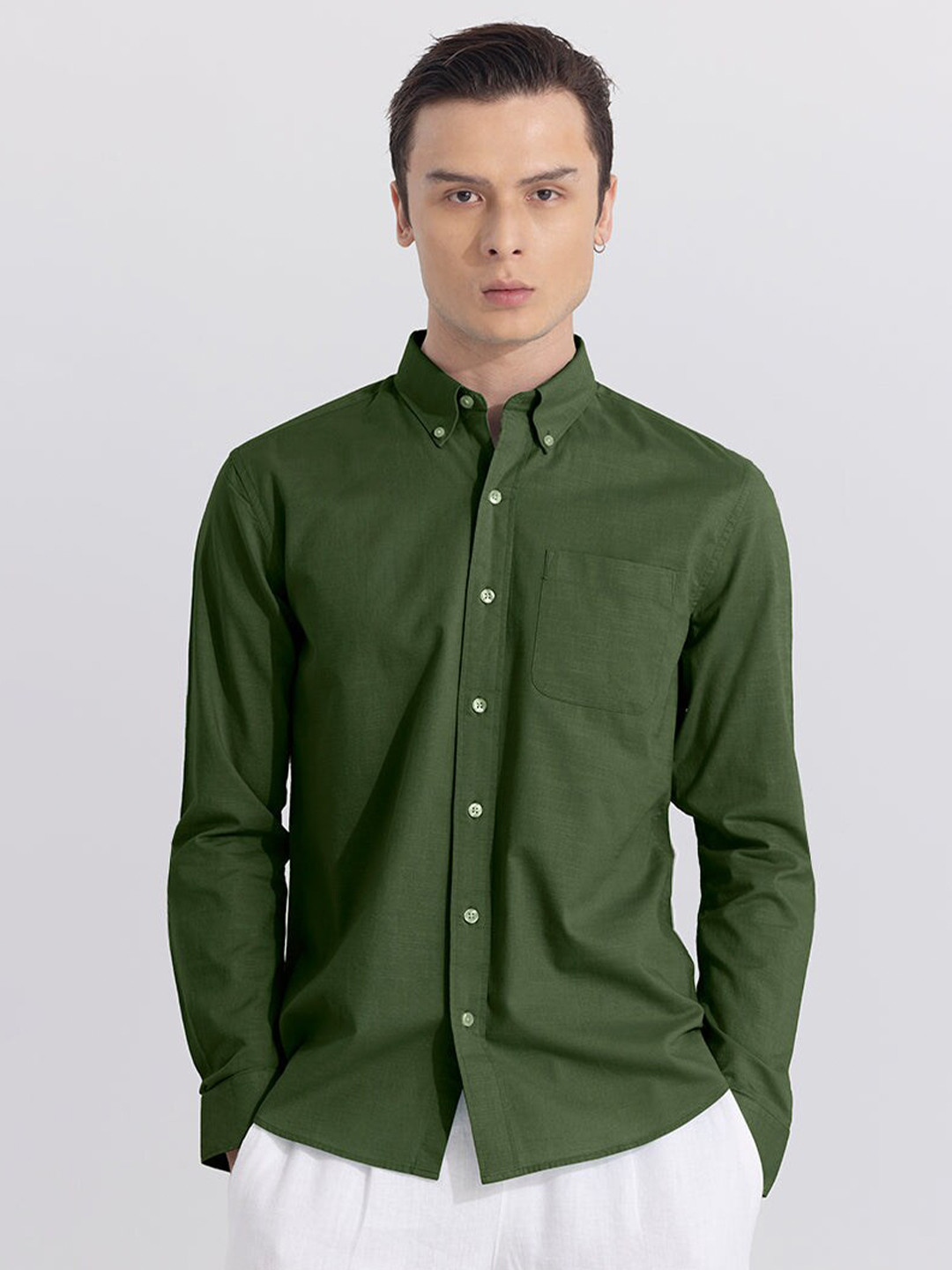 

Snitch Classic Button-Down Collar Casual Shirt, Olive