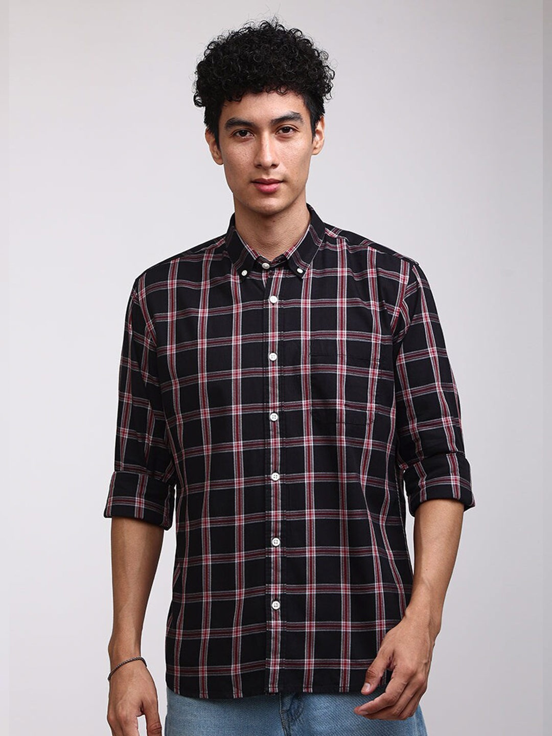 

Snitch Men Black Classic Tartan Checked Casual Shirt