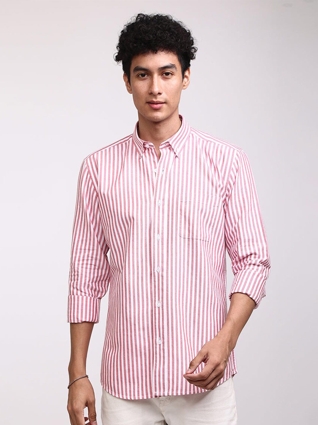 

Snitch Pink Striped Classic Cotton Casual Shirt
