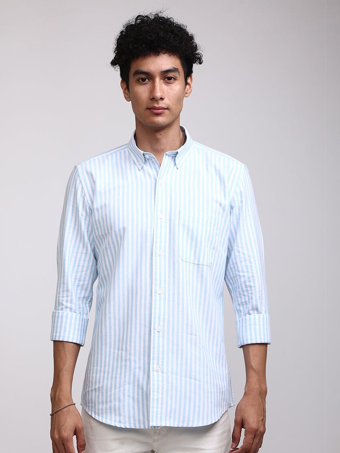 

Snitch Classic Striped Pure Cotton Casual Shirt, Blue