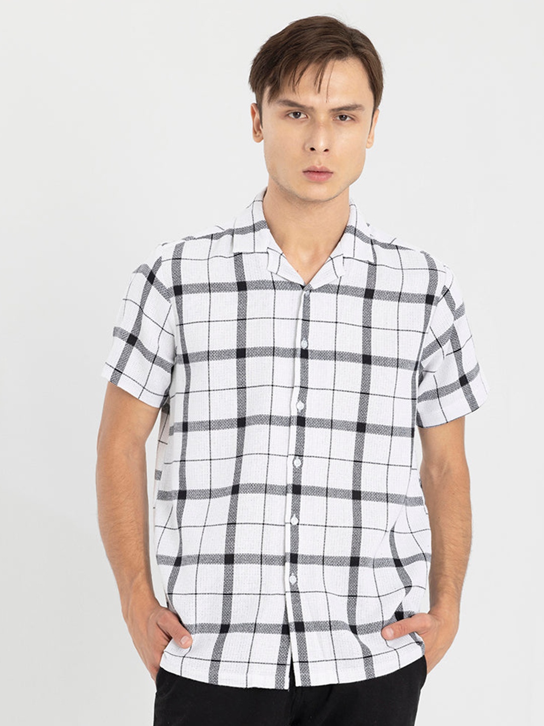 

Snitch White Classic Tartan Checked Pure Cotton Casual Shirt