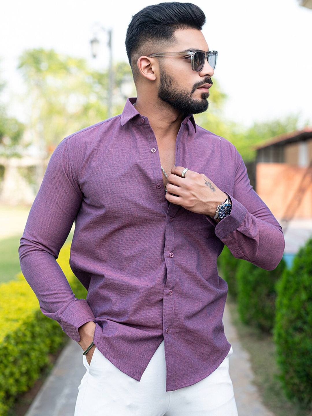 

Tistabene New Spread Collar Regular Fit Cotton Casual Shirt, Purple