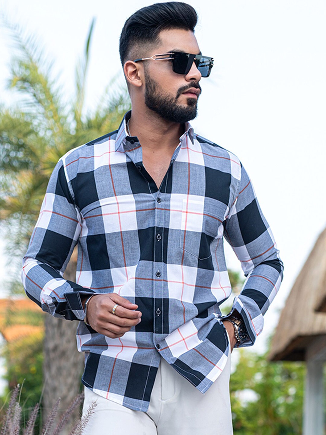 

Tistabene New Checked Spread Collar Regular Fit Cotton Casual Shirt, Blue