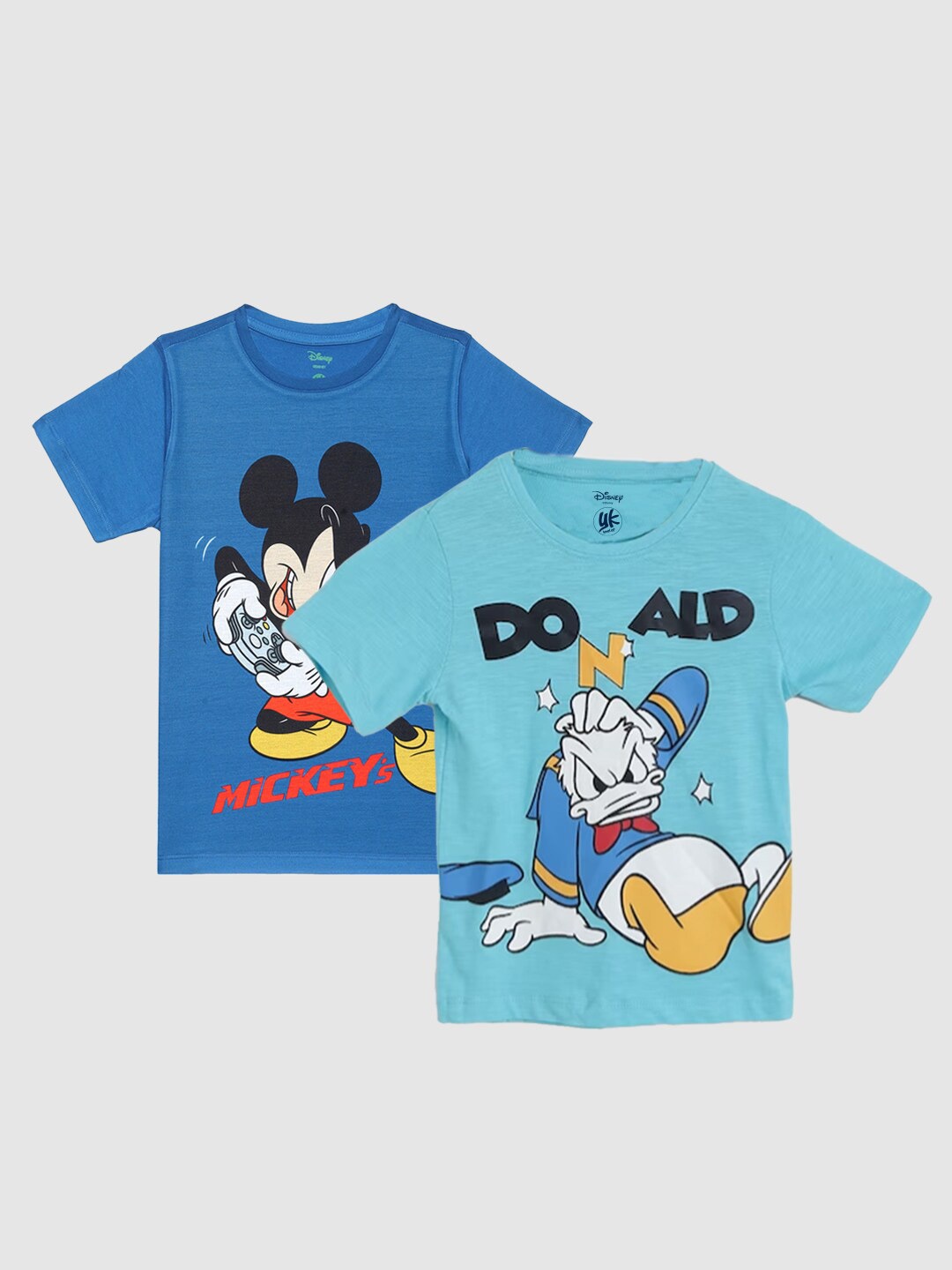 

YK Disney Boys Pack of 2 Mickey Mouse Printed Round Neck Cotton Casual T-Shirt, Blue