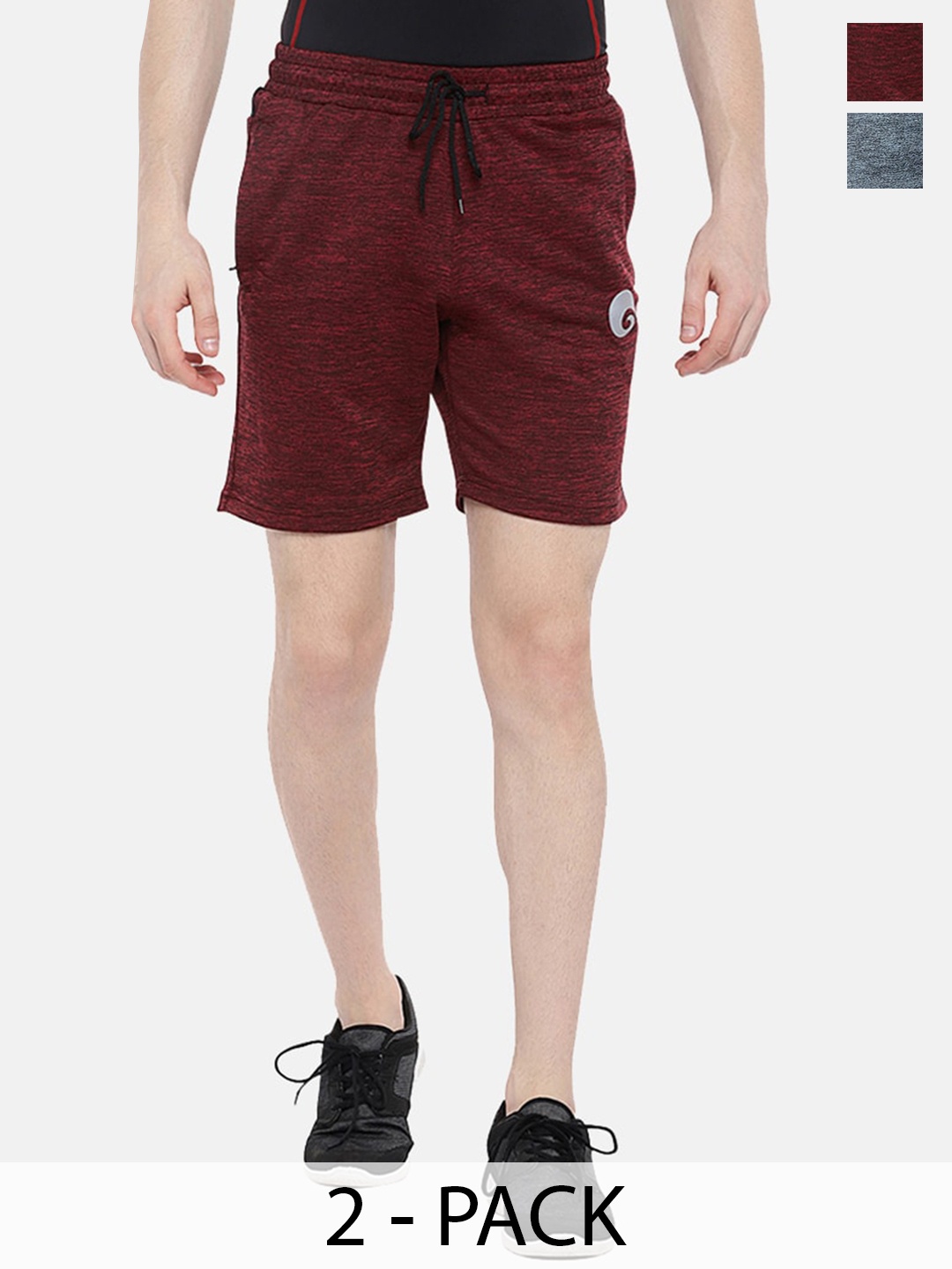 

Omtex Men Pack Of 2 Mid-Rise Sports Shorts, Maroon