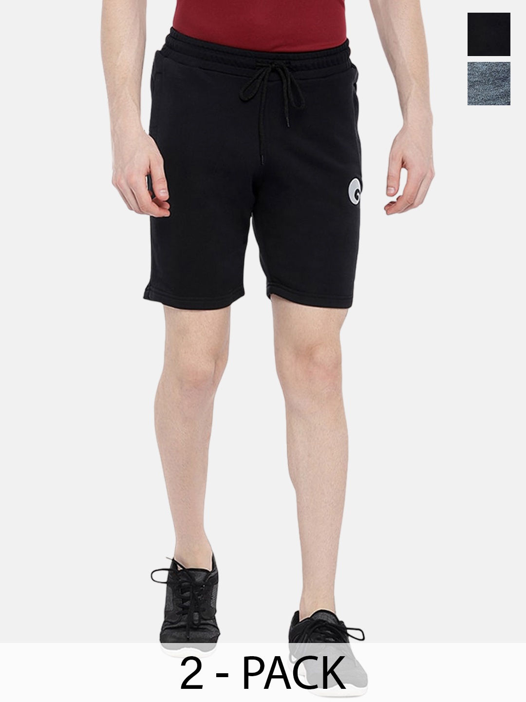 

Omtex Men Pack Of 2 Mid Rise Sports Shorts, Black