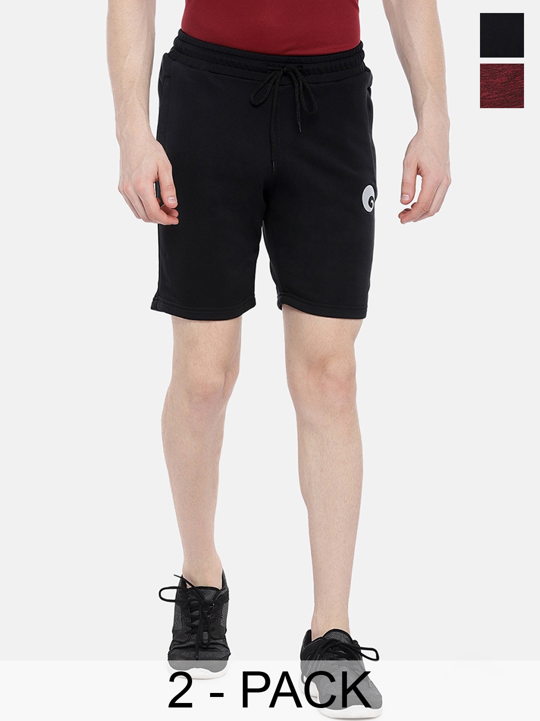 

Omtex Men Pack Of 2 Mid-Rise Sports Shorts, Black