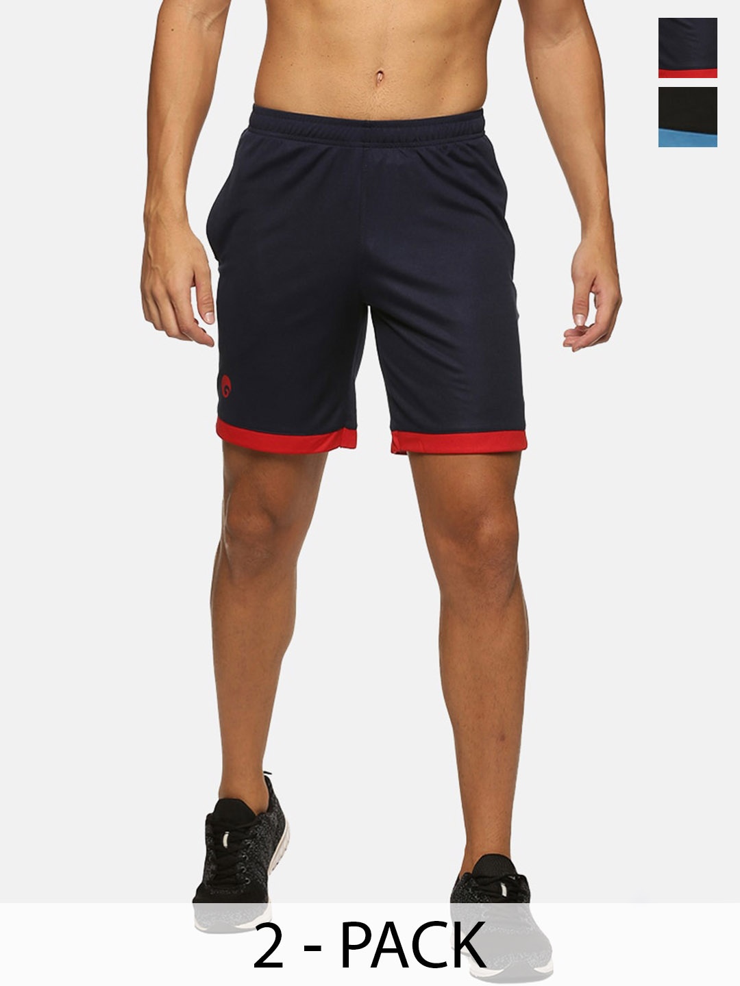 

Omtex Men Pack Of 2 Mid-Rise Sports Shorts, Navy blue