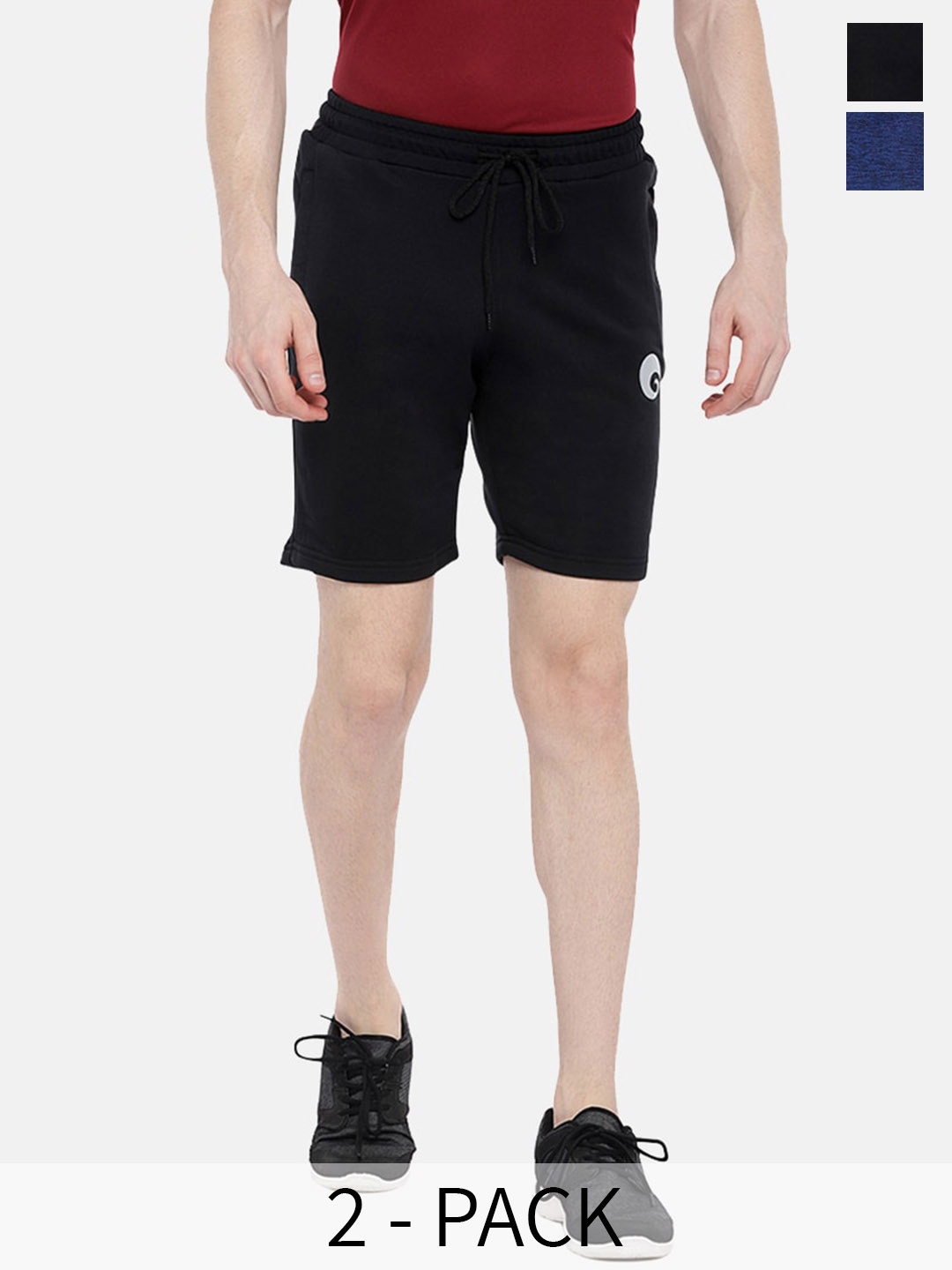 

Omtex Men Pack Of 2 Mid Rise Sports Shorts, Black
