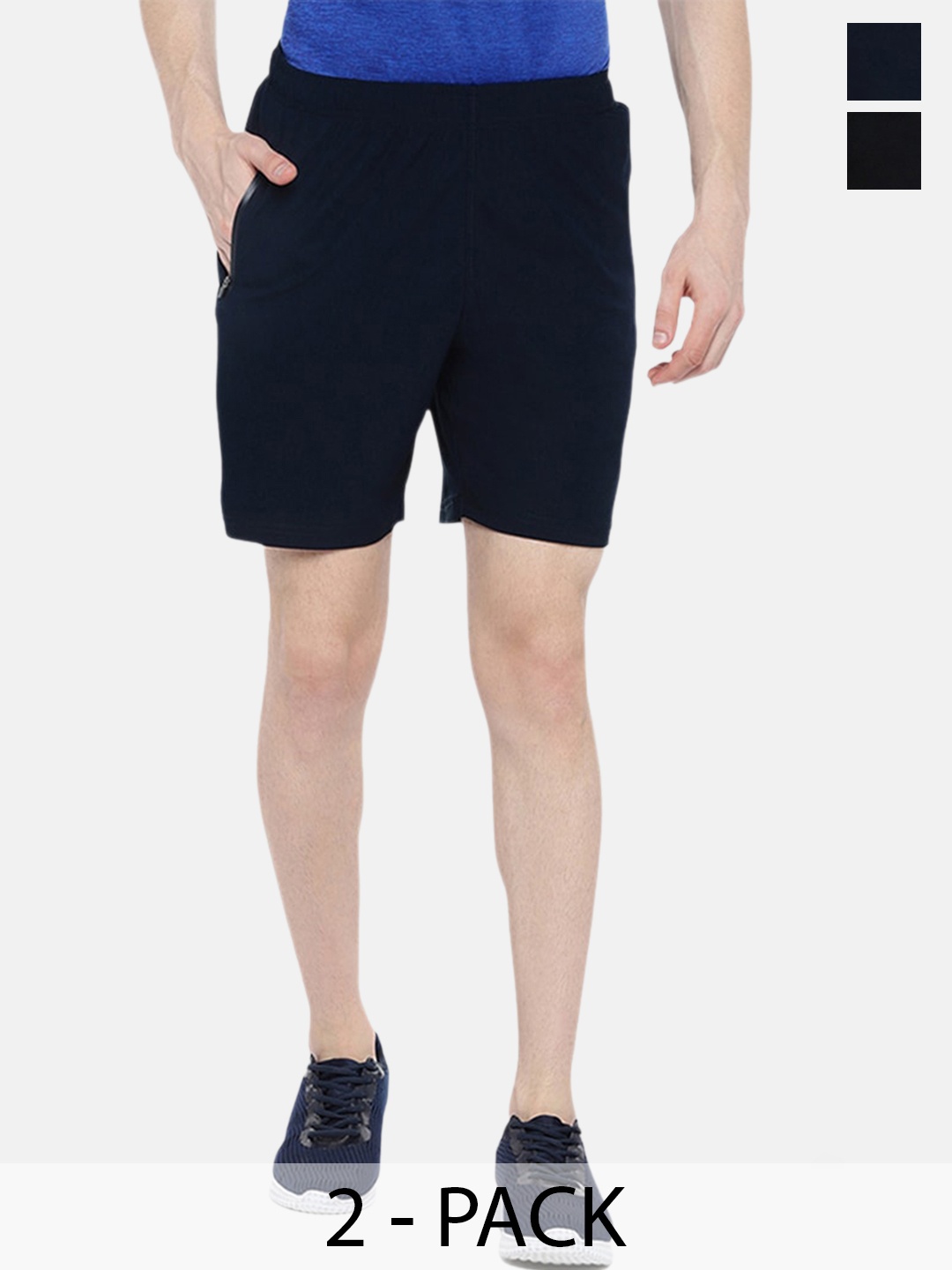 

Omtex Men Pack Of 2 Mid-Rise Sports Shorts, Navy blue